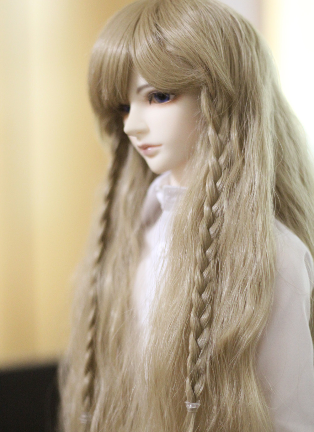 Heat resisting Fiber long light yellow wig for bjd